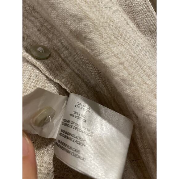 Orvis Top Womens Medium Button-Up Shirt Beige Long Sleeve Striped Linen Viscose - Picture 5 of 7